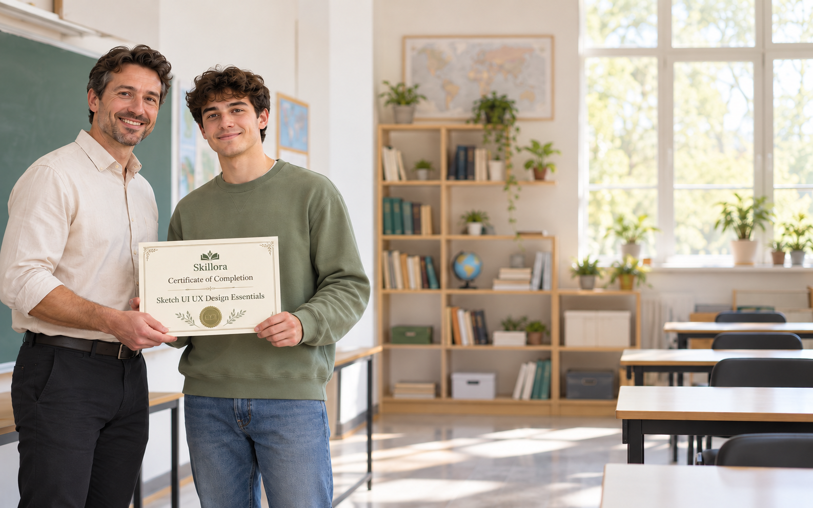 Students receiving course completion certificates from their teacher